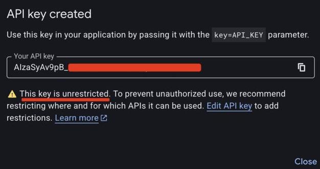 谷歌API密钥风险：AI项目数据可能被偷